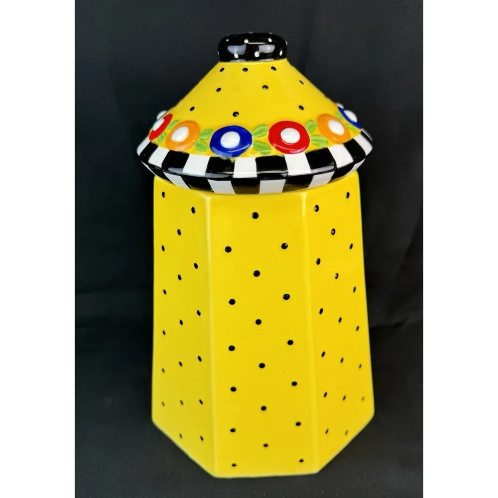 Vintage Sakura Afternoon Tea Mary Engelbreit Yellow Polka Dot 1995 Cookie Jar